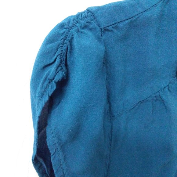 Blue Long line Short Sleeve Button Up Top. - Picture 8 of 8